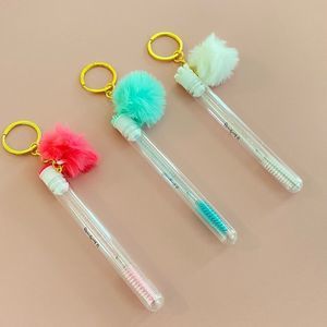 3pcs Tube Eyelash Brush/Spoolie with Furball & Gold Keychain | Mascara Wand